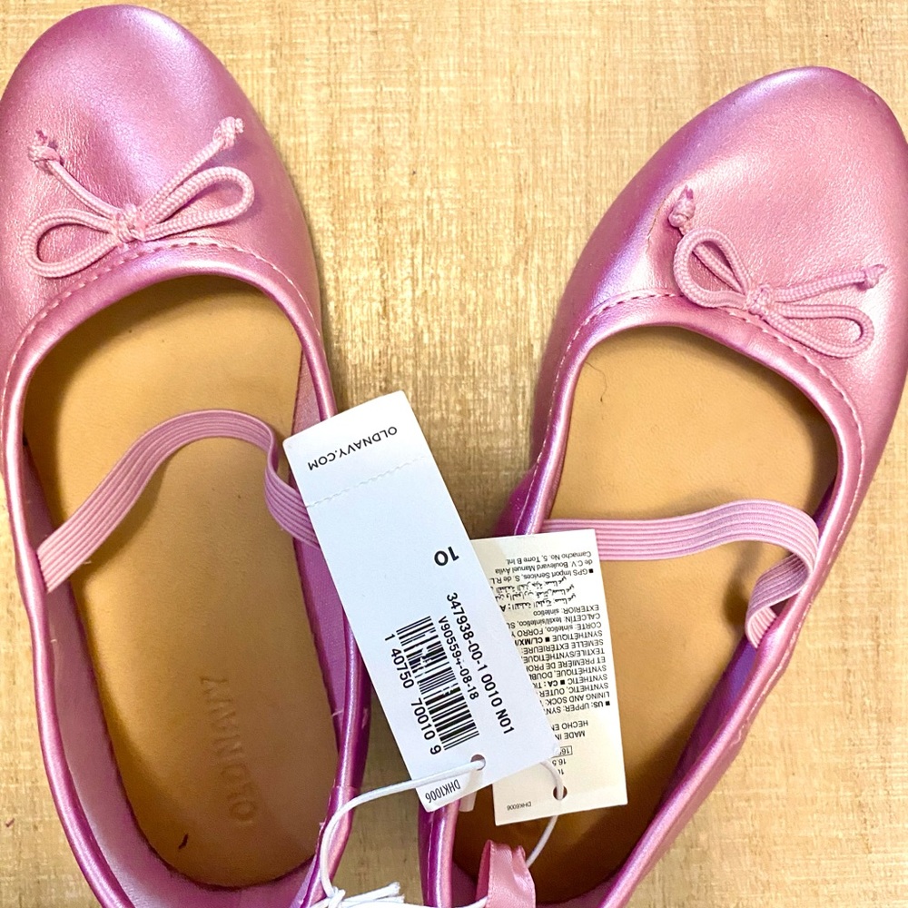 NWT Old Navy Girls Ballet Pink Mettalic Shoe With SCUFFS SEE ALL PHOTOS Size 10 - Picture 4 of 7